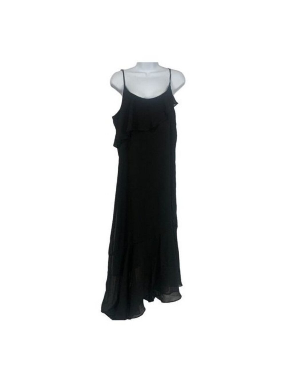 Xhilaration Womens Black Midi Dress M Ruffled Layer Adjustable Straps Polyester